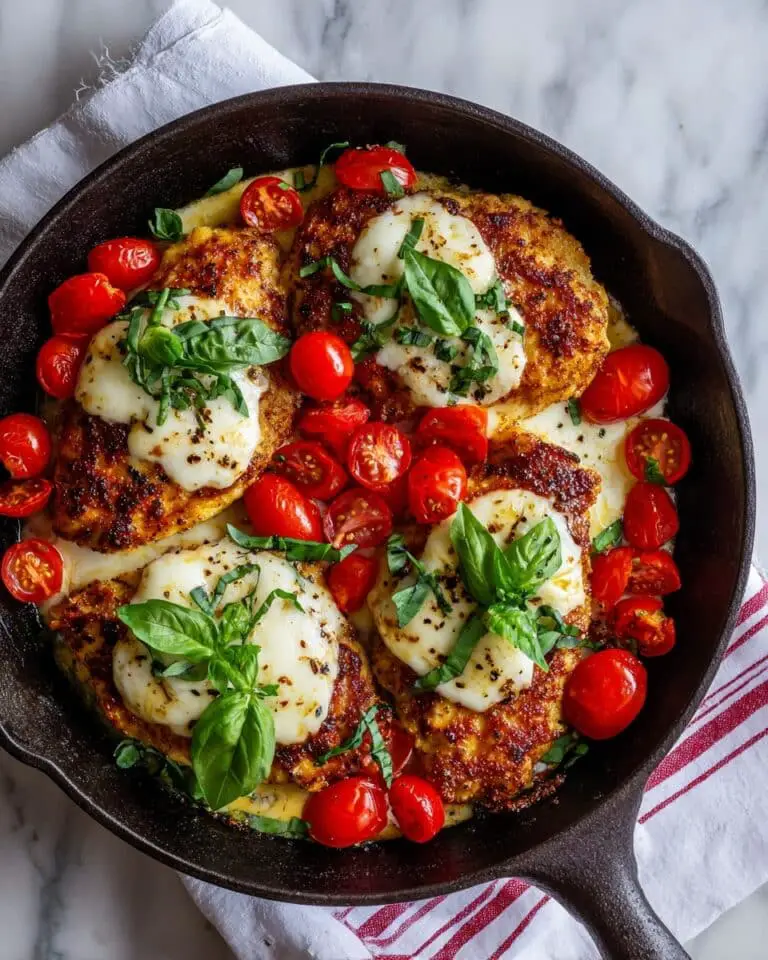 Balsamic Glazed One Pan Chicken with Fresh Mozzarella and Tomatoes Recipe