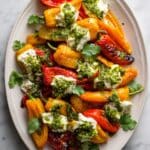 Grilled Mini Sweet Peppers with Goat Cheese and Jalapeño Cilantro Pistachio Pesto Recipe