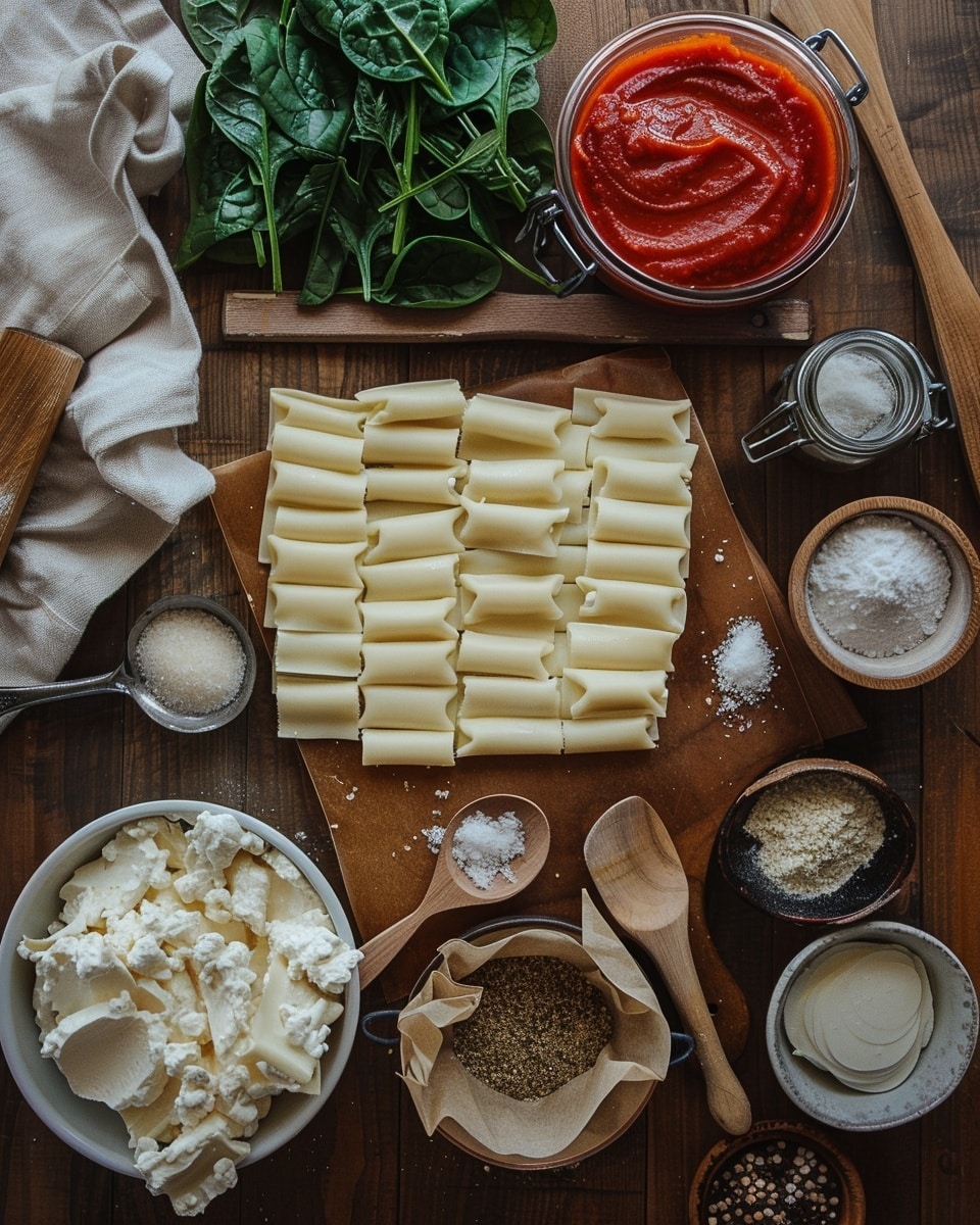 The image shows three strips of lasagna pasta laid out horizontally on a white marbled surface, each strip spread evenly with a creamy white ricotta cheese mixture that has small green herb pieces mixed in. To the right side of the pasta strips, there is one strip rolled up tightly with the cheese filling visible inside the spiral. The pasta edges are ruffled, and the overall scene has a clean and fresh look. Photo taken with an iphone --ar 4:5 --v 7