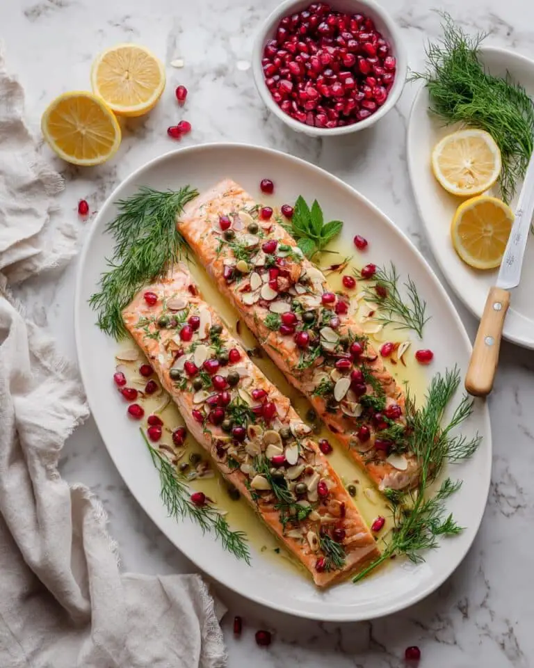 Brown Butter Pomegranate Almond and Dill Roast Salmon Recipe