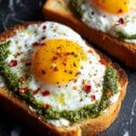 Pesto Eggs with Goat Cheese on Crusty Bread Recipe