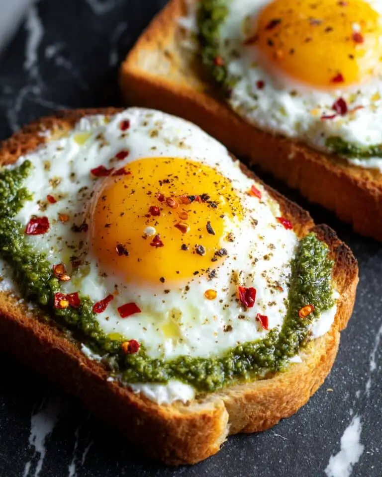 Pesto Eggs with Goat Cheese on Crusty Bread Recipe