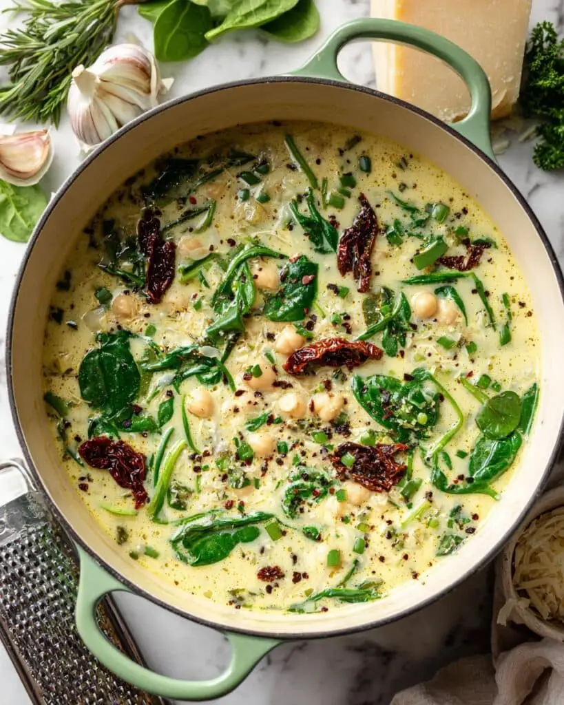 Creamy Tuscan Chickpeas with Sun-Dried Tomatoes and Spinach Recipe