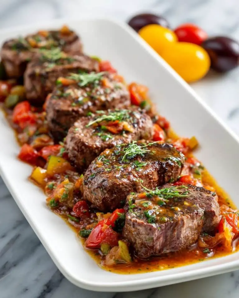 Pan Roasted Beef Tenderloin Medallions with Tomato Relish and Horseradish Cream Recipe