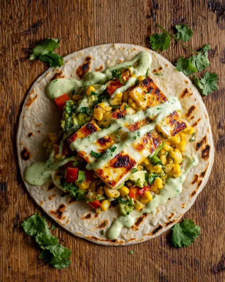 Halloumi Tacos with Corn Salad and Cilantro Sauce Recipe