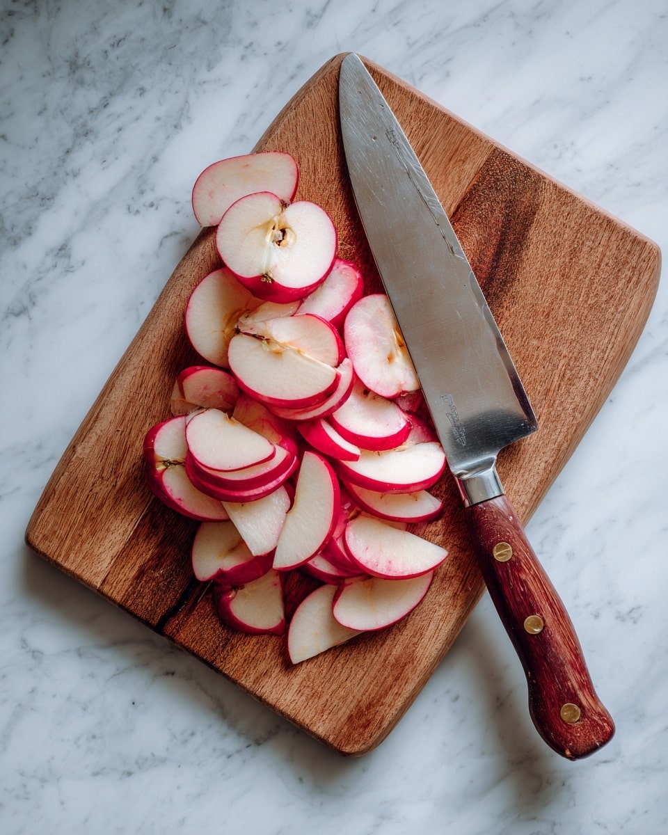 Two white bowls are filled with a creamy beige oatmeal base, topped with several cooked apple slices that have a mix of red and golden brown colors. The apples are arranged roughly in the center of each bowl with a drizzle of dark syrup swirled over them. A light sprinkling of brown spice dust is visible on the oatmeal near the apples. Around the bowls, there are loose green microgreens, a dark dish with more green leaves, bright red whole apples, and a beige cloth. Two gold spoons lay near the bottom left bowl on a surface with a white marbled texture. photo taken with an iphone --ar 4:5 --v 7