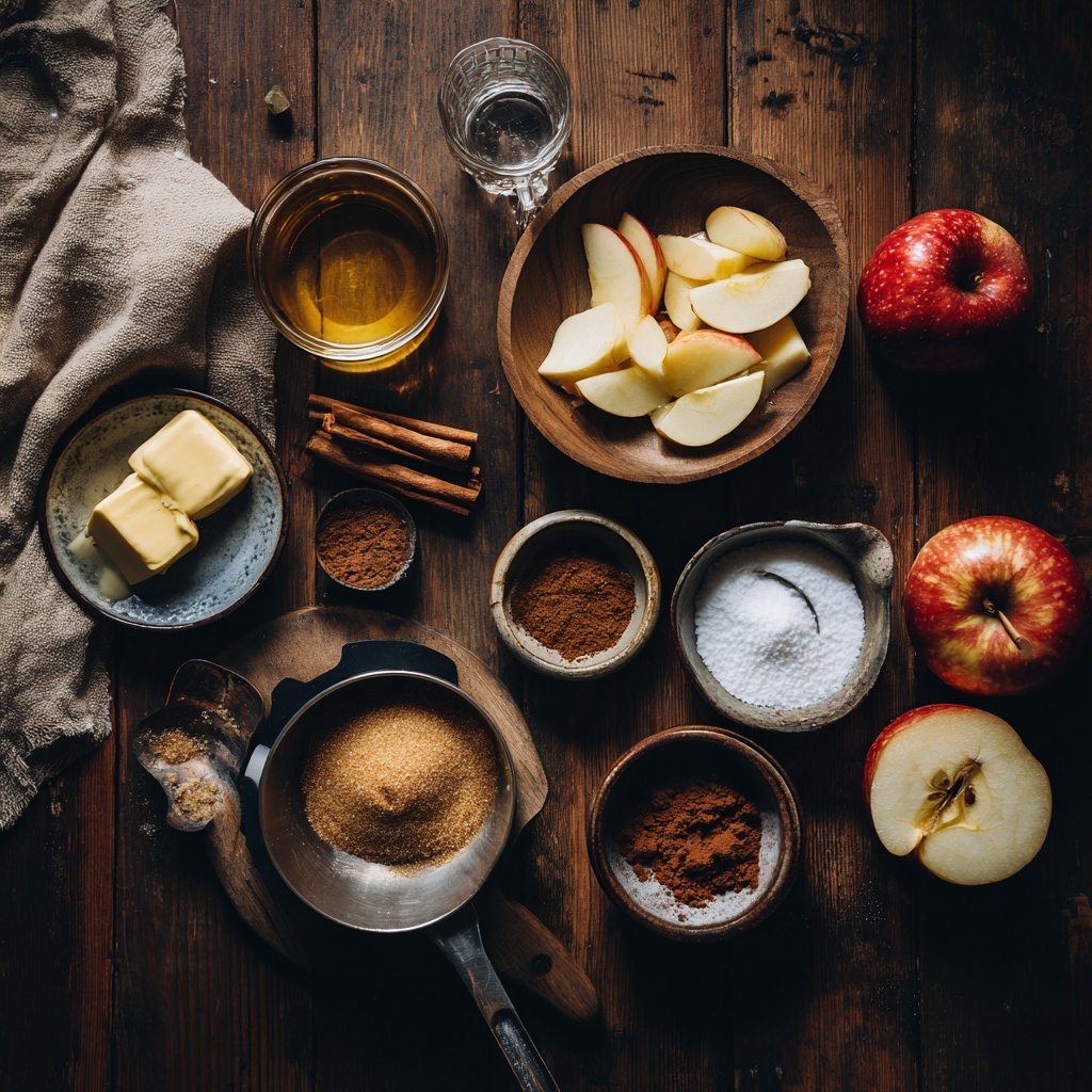 A white bowl filled with two main layers, the bottom layer is creamy oatmeal with a light beige color and soft, slightly textured surface. On top, there are cooked apple chunks coated in a shiny brown cinnamon sauce, spread mainly on one side of the oatmeal. The apple pieces are yellow with some brown shading, looking tender and moist. A spoon with a wooden handle rests inside the bowl, slightly touching both the oatmeal and apples. The bowl sits on a white marbled surface, with two whole apples nearby in the background. Photo taken with an iphone --ar 4:5 --v 7