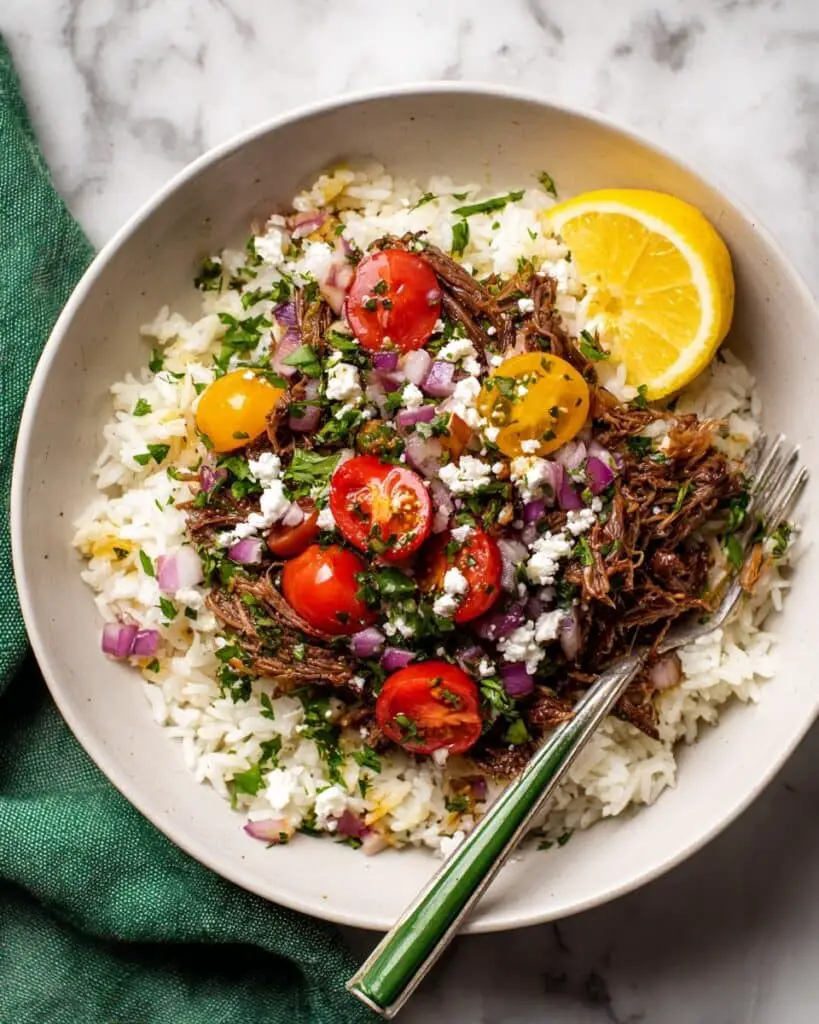 Slow Cooker Crispy Greek Beef Bowls Recipe