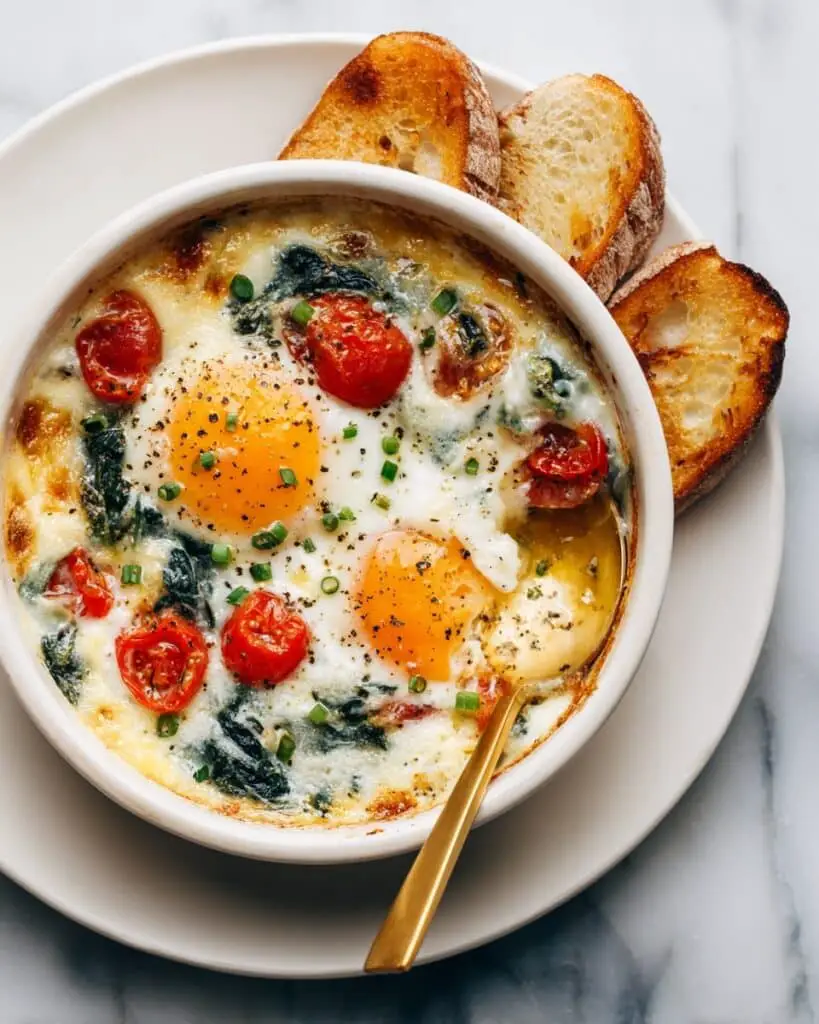 Baked Feta Eggs with Cherry Tomatoes and Spinach Recipe