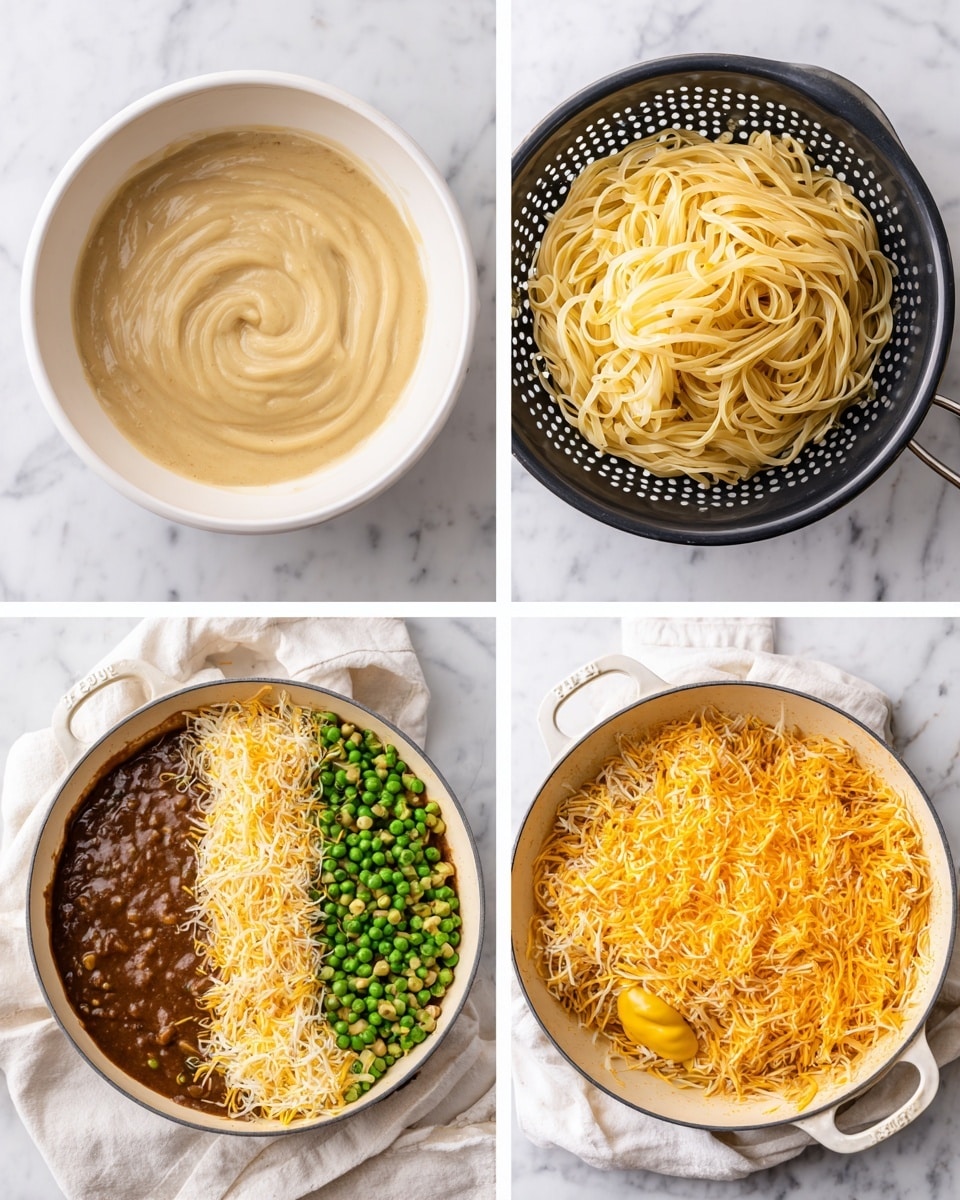 Creamy Ground Beef Stroganoff with Egg Noodles and Peas Recipe - Recipe Image