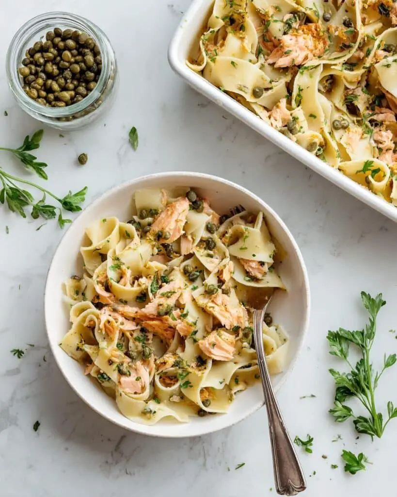 Creamy Salmon Pasta with Creme Fraiche and Capers Recipe