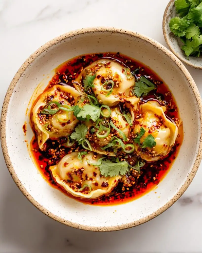 One Pan Baked Dumplings in Red Curry Coconut Sauce Recipe