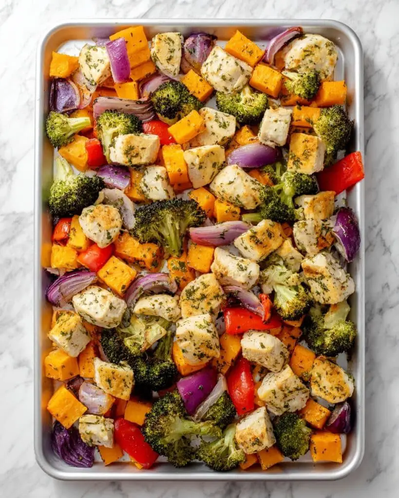 Garlic Herb Chicken and Sweet Potato Sheet Pan Meal Prep Recipe