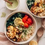 Hearty Vegan Roasted Cauliflower Bowl with Herb-Infused Brown Rice and Avocado Lime Dressing Recipe