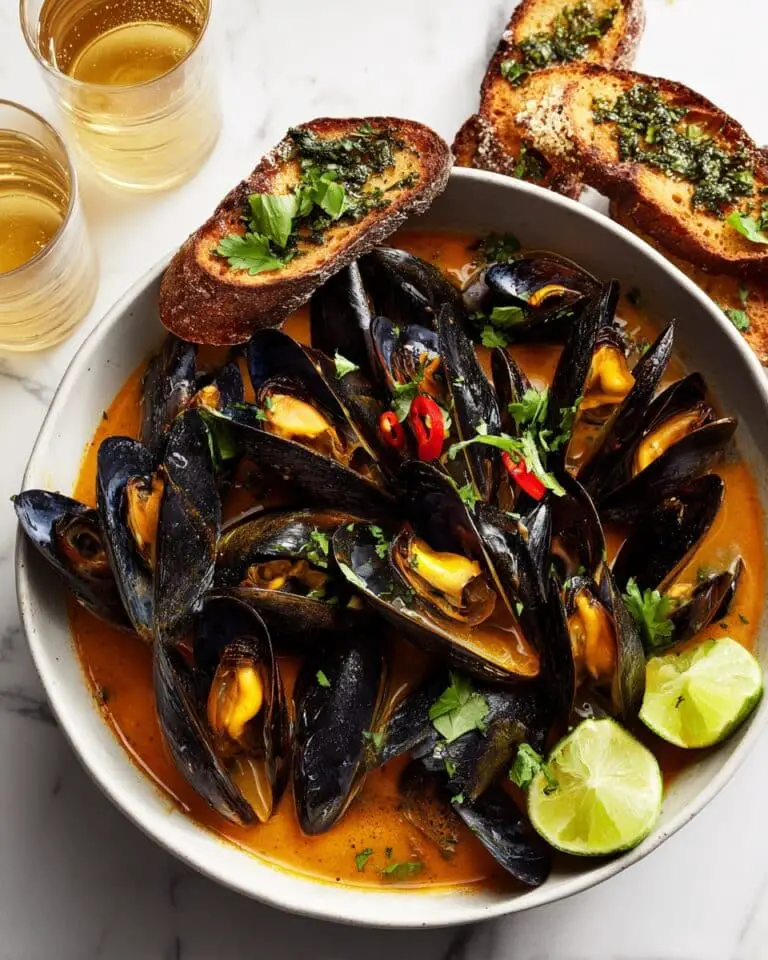 Thai Coconut Mussels with Garlic Lemongrass Toast Recipe