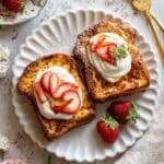 Baked Condensed Milk Cinnamon French Toast with Strawberries and Cream Recipe