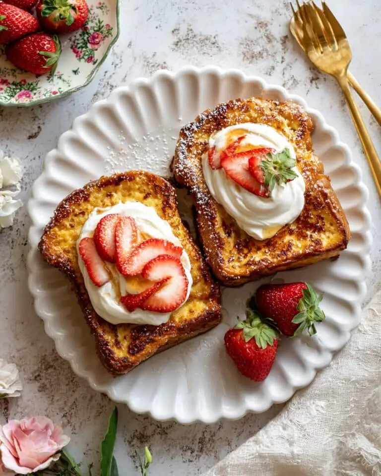 Baked Condensed Milk Cinnamon French Toast with Strawberries and Cream Recipe