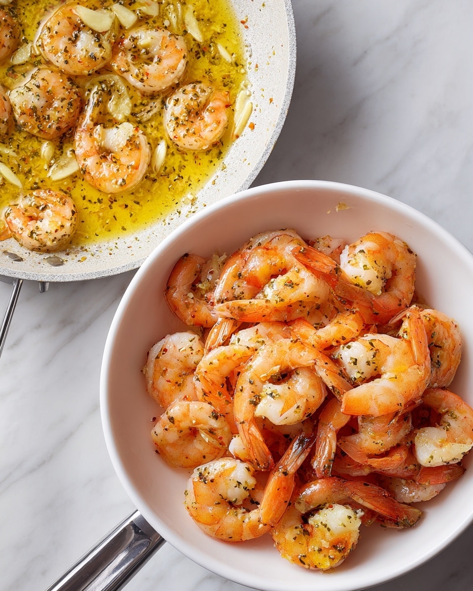 A white pan on a white marbled surface contains two images side by side. The left image shows a single layer of melted butter spread evenly, topped with a layer of sliced light yellow garlic cloves mixed with small pieces of chopped shallots in the center. The right image shows a similar white pan containing a layer of lightly toasted orzo pasta that is golden yellow with some brown spots, mixed with some pieces of sliced garlic, spread evenly covering the pan bottom. Photo taken with an iphone --ar 4:5 --v 7