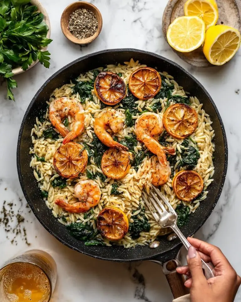 One Skillet Lemon Pepper Shrimp and Orzo Recipe