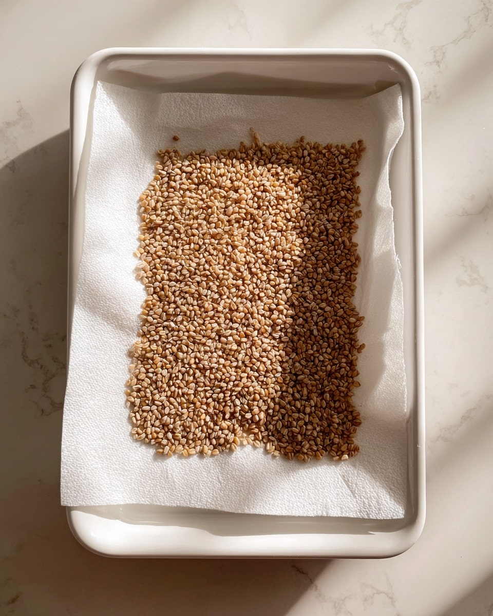 The image is split into two parts. On the left side, there is a light gray pan with a wooden handle, sitting on a white marbled surface. Inside the pan, there are several pieces of walnuts scattered around, showing a light brown color with the rough texture of the nut's surface. On the right side, there is a white bowl filled with a thick, creamy mixture that looks speckled with green herbs. A metal spoon is resting inside the bowl, partially submerged in the mix. The bowl is also placed on the same white marbled surface. photo taken with an iphone --ar 4:5 --v 7