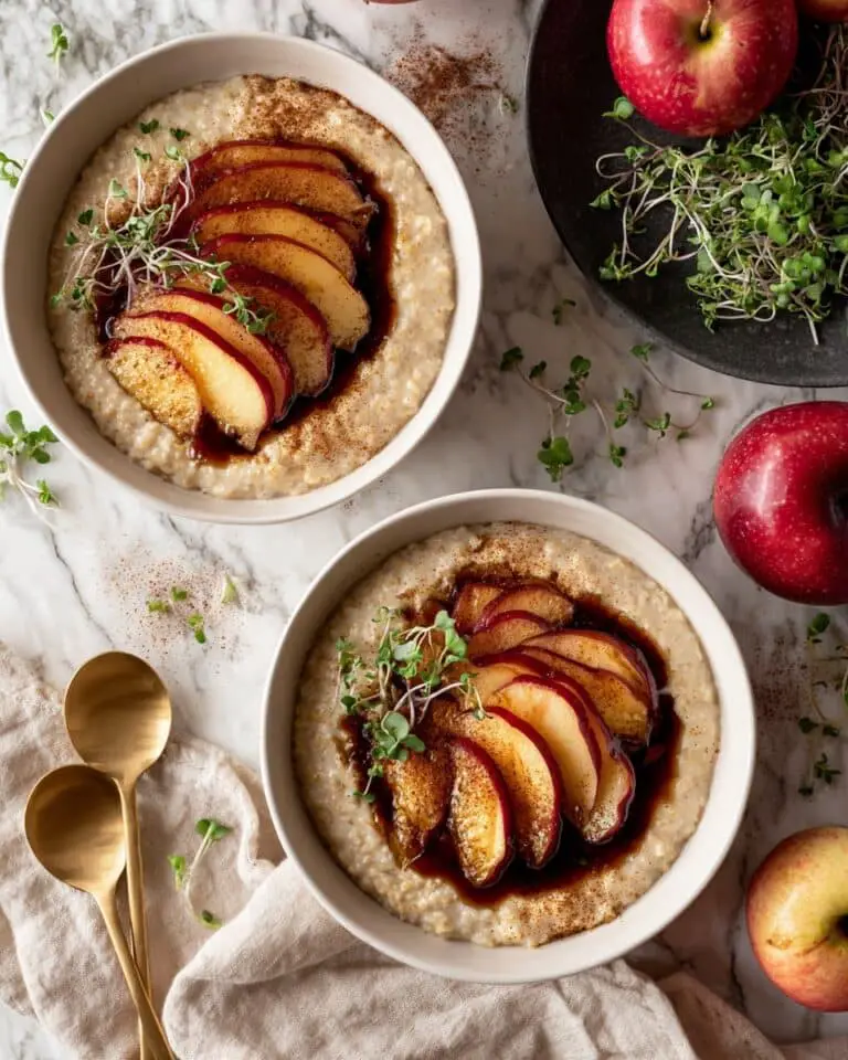 Apple Cinnamon Oatmeal Porridge with Toasted Nuts and Sautéed Apples Recipe
