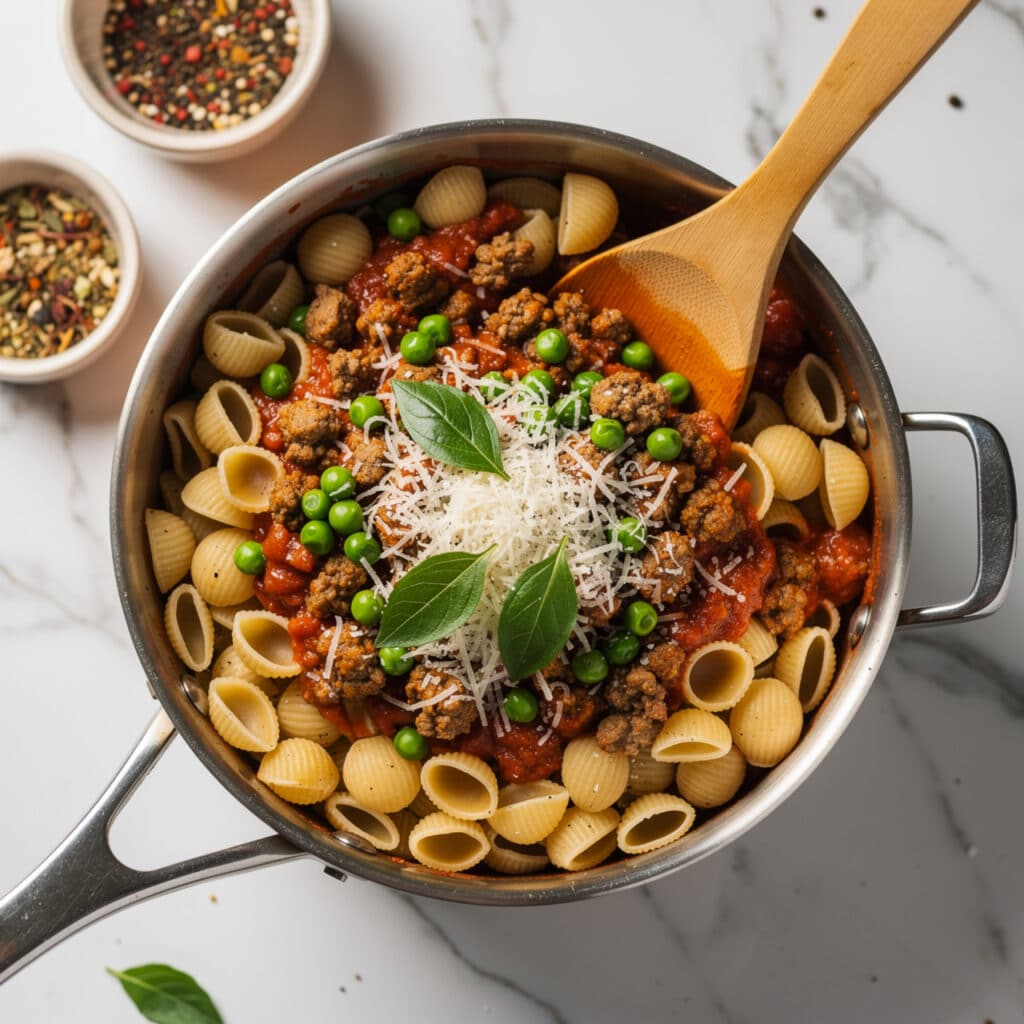Pasta with Turkey Sausage and Peas Recipe