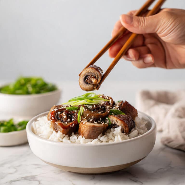 Enoki Beef Rolls with Dashi-Mirin Soy Sauce Recipe