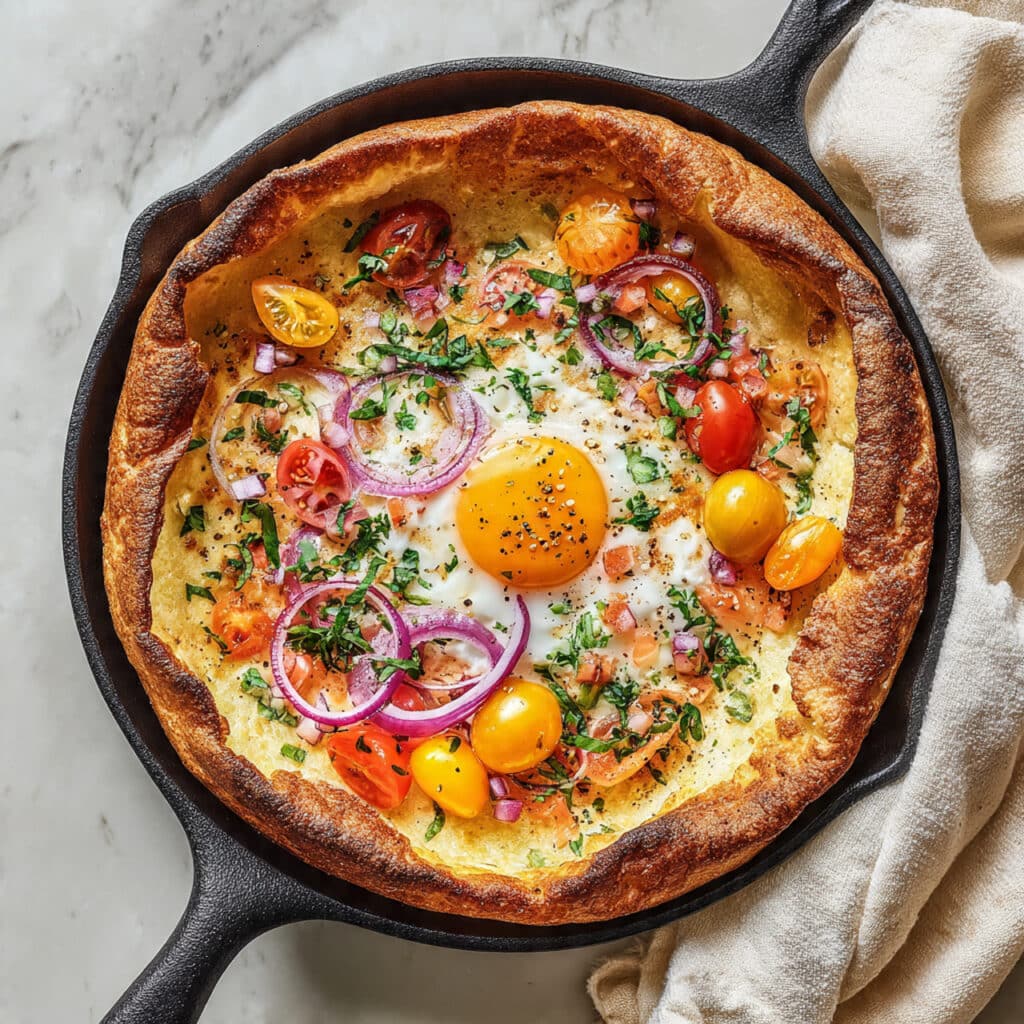 Savory Dutch Baby with Vegetables and Fried Eggs Recipe