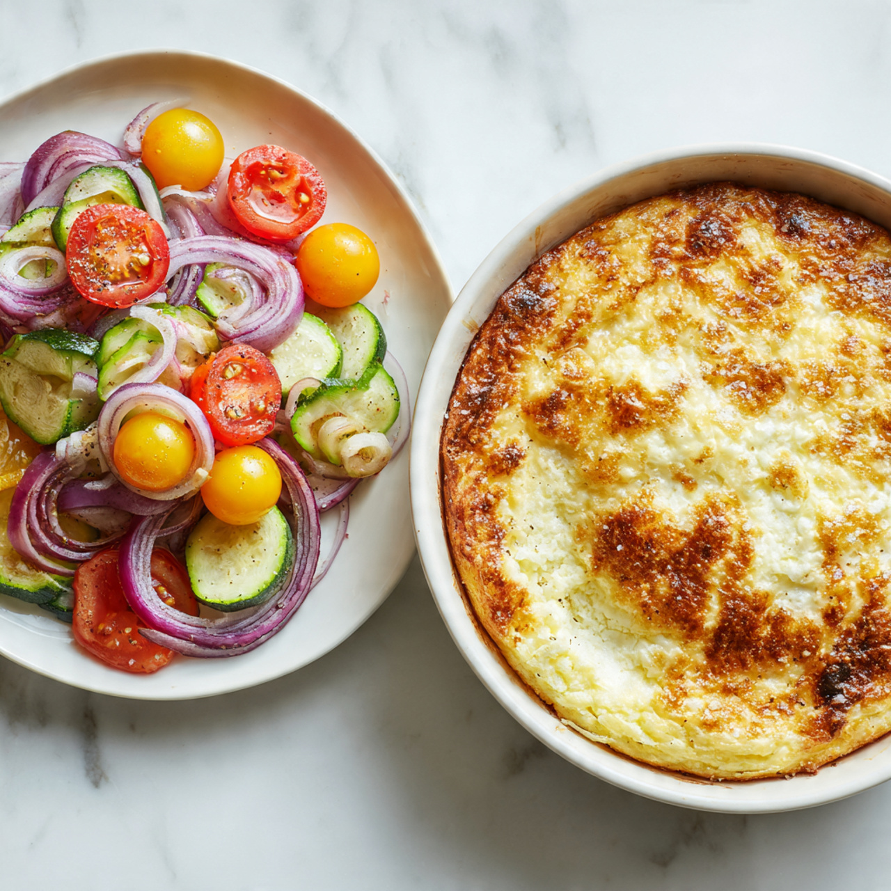 Savory Dutch Baby with Vegetables and Fried Eggs Recipe - Recipe Image
