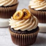 Chocolate Banana Cupcakes with Cream Cheese Frosting and Caramelized Banana Slices Recipe
