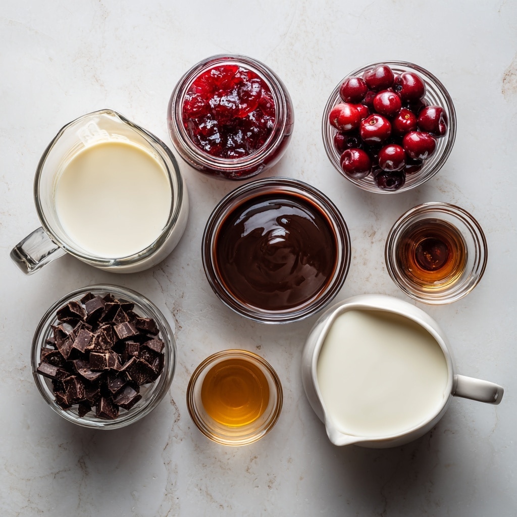 A clear glass jug filled with smooth light brown chocolate milk, with small bubbles on the surface and a detailed silver spoon placed inside the jug handle on the right side; next to the jug, there is a white round bowl filled with bright red cherries with stems; the jug and bowl are set on a red cloth with white polka dots, which is placed on a wooden board, all on a white marbled surface; a silver spoon and some dark brown coffee beans are scattered near the jug. photo taken with an iphone --ar 4:5 --v 7