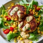 Crab Cakes with Tomato Corn Salad and Creamy Mustard Sauce Recipe