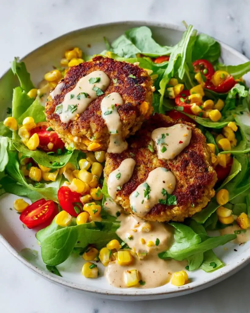 Crab Cakes with Tomato Corn Salad and Creamy Mustard Sauce Recipe