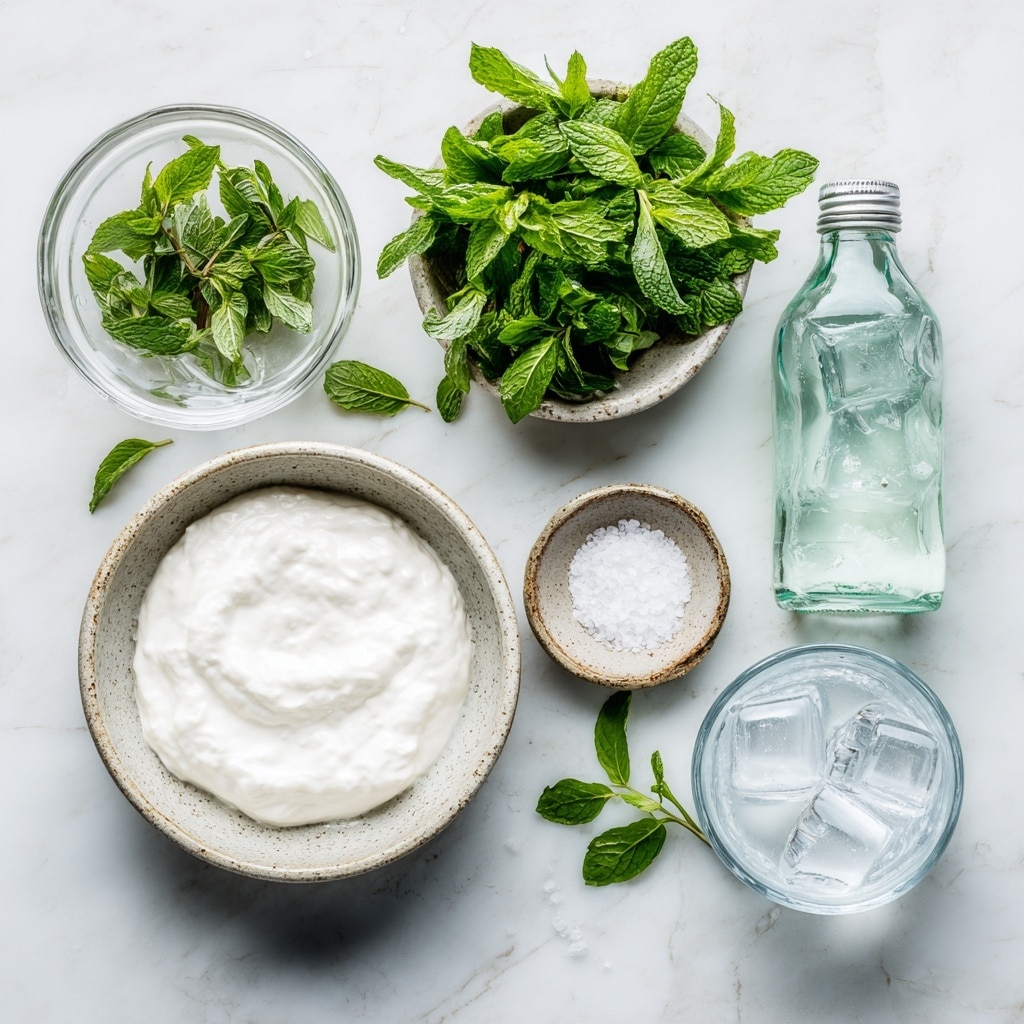 A clear glass jar filled halfway with a creamy, light green sauce with small specks visible throughout. A spoon is pouring more of the sauce into the jar, creating a soft ripple on the surface. Fresh green mint leaves with visible texture and veins are placed on a white marbled surface near the jar, adding a fresh touch. The scene is bright with soft lighting, highlighting the smooth texture and slight froth on the sauce. Photo taken with an iphone --ar 4:5 --v 7