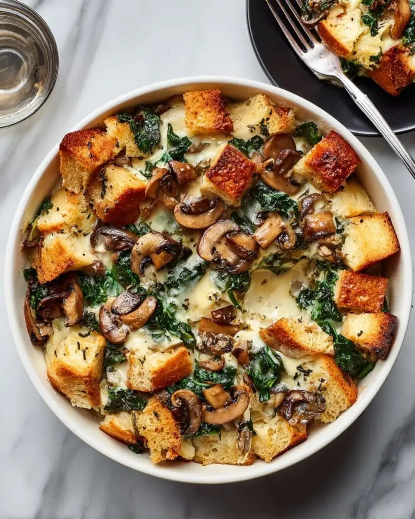 Mushroom and Spinach Breakfast Strata with Swiss Cheese Recipe