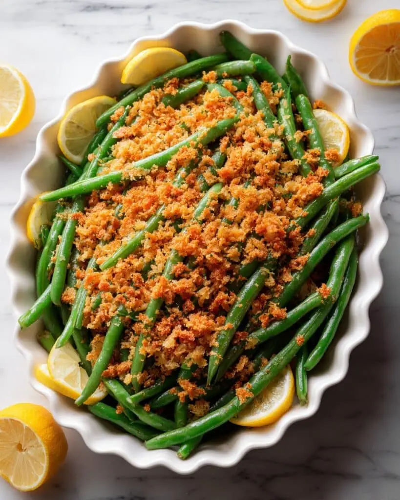 Creamy Lemon Dijon Green Beans with Toasted Breadcrumbs Recipe