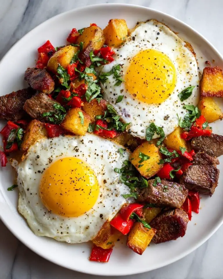 Steak Hash with Crispy Potatoes and Runny Eggs Recipe
