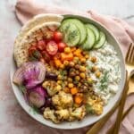 Mediterranean Sheet Pan Pita Bowls with Tzatziki Recipe