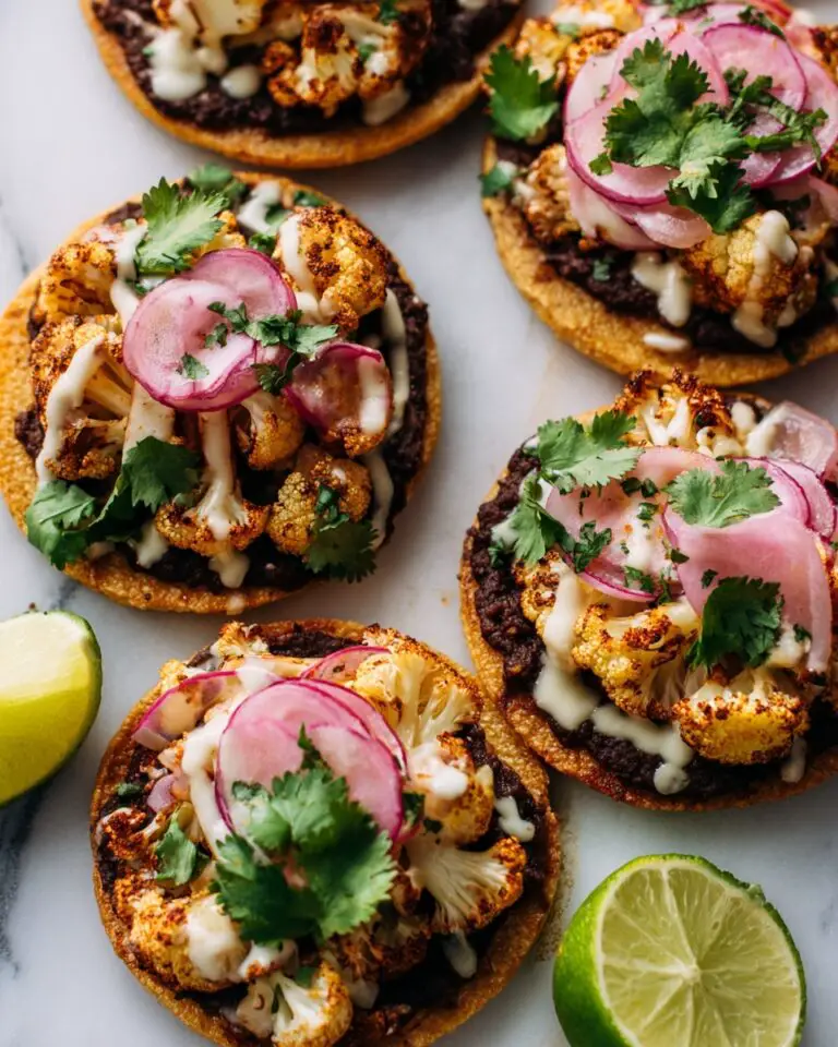 Cauliflower Black Bean Tostadas with Queso and Pickled Onion Recipe