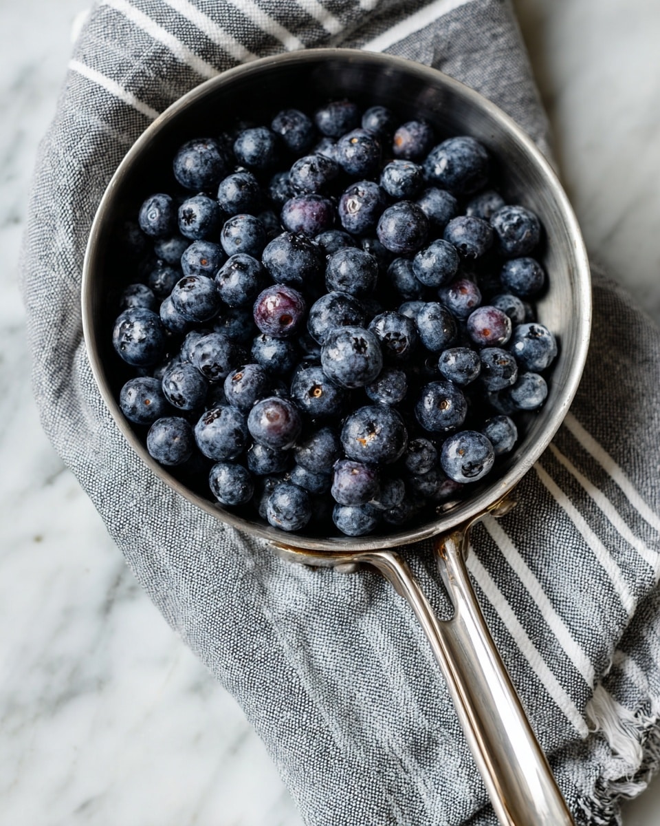 A golden-brown pie with a thick, crimped crust sits in a white dish on a white marbled surface. The pie has a lattice-style top crust with visible blueberry filling bursting through several gaps. Three scoops of smooth vanilla ice cream are placed in the center, topped with fresh round blueberries. A few crumbs and scattered blueberries are around the pie on the surface. In the background, there is a white container filled with blueberries and white mugs that add a simple, clean look. Photo taken with an iphone --ar 4:5 --v 7