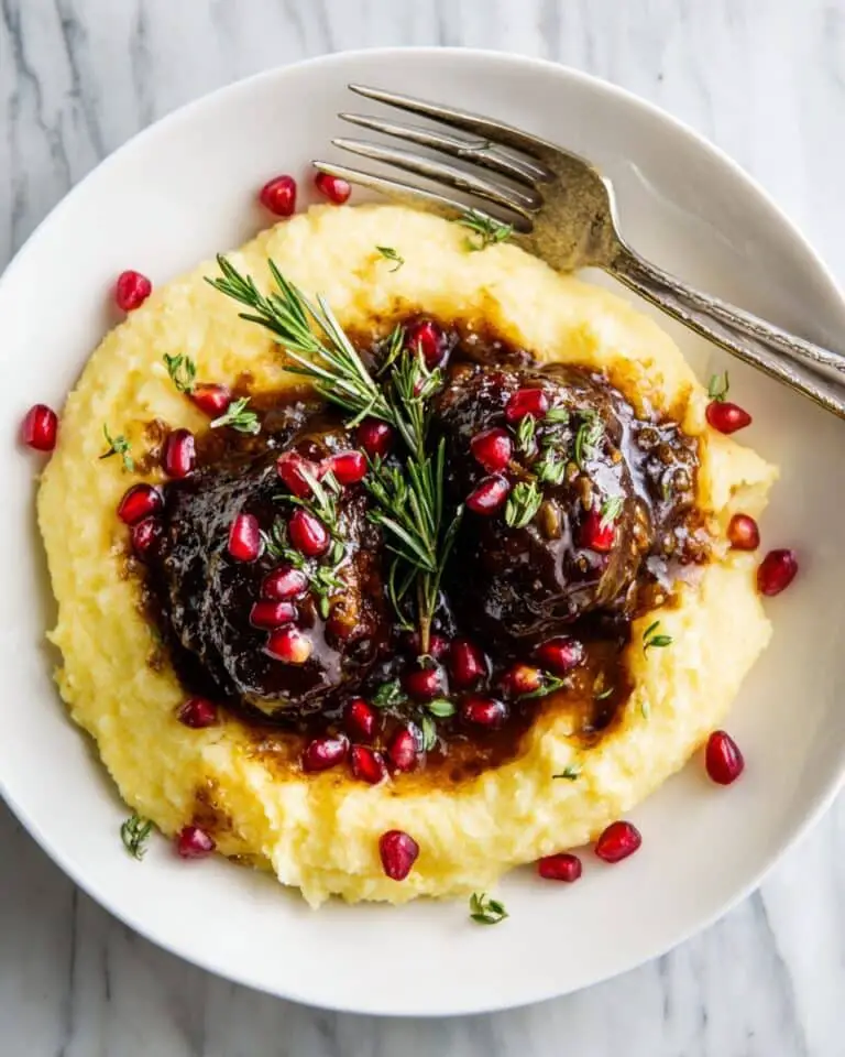 Pomegranate Braised Boneless Short Ribs with Vegetable Mash Recipe