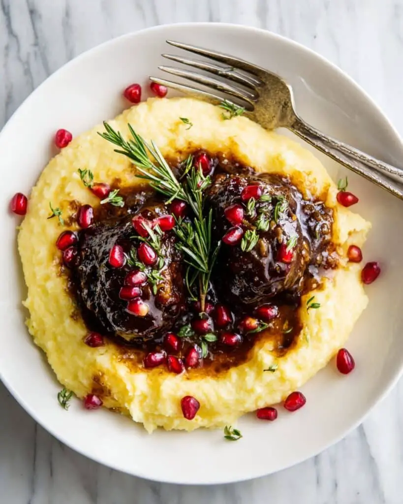 Pomegranate Braised Boneless Short Ribs with Vegetable Mash Recipe