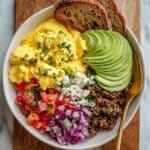 Spicy Turkey Sausage Breakfast Bowls with Eggs, Avocado, and Feta Recipe