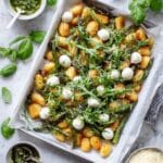 Spring Sheet Pan Gnocchi with Asparagus, Fresh Mozzarella, and Basil Pesto Recipe