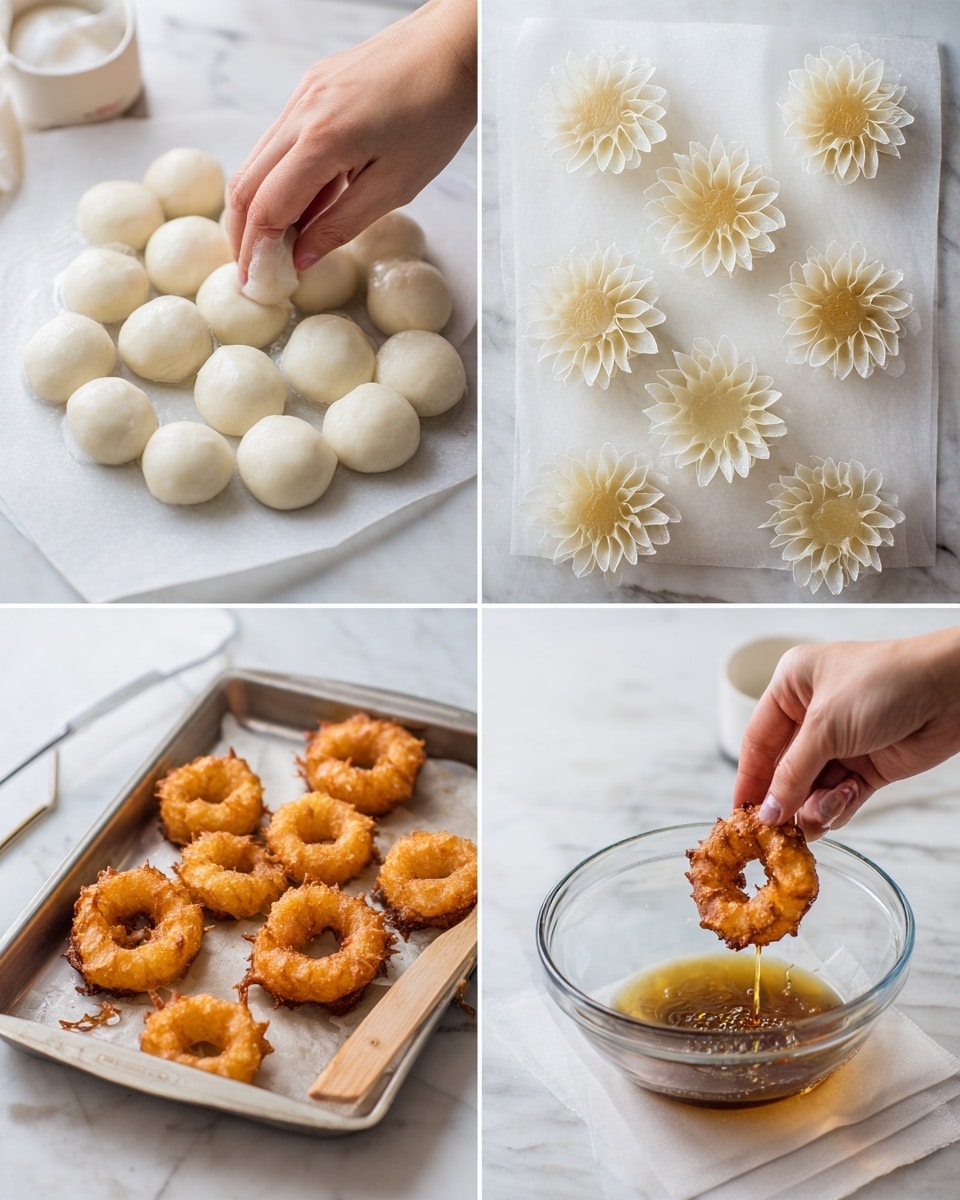 Mochi Donuts (Pon de Ring) with Matcha, Yellow, and Chocolate Glazes Recipe - Recipe Image