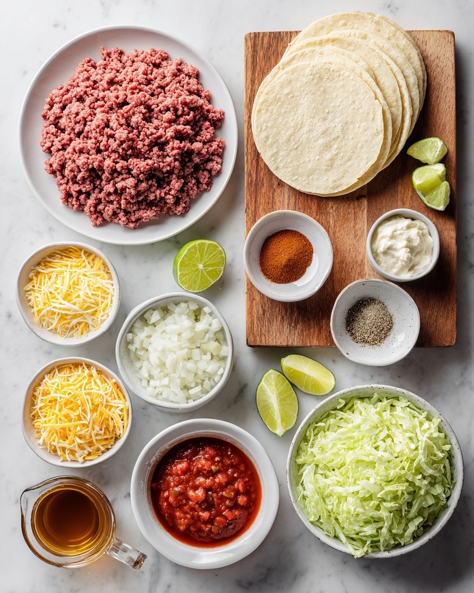 The images show a cooking pan placed on a stove with a white marbled background. In the first image, a pan is filled with raw, bright red ground meat mixed with small pieces of white onion, and a wooden spoon rests on the side of the pan. In the second image, the meat is cooked and light brown, and several spices in powder form including dark brown, pale yellow, and reddish colors are spread on top of the meat, along with some tomato paste dollops, while the wooden spoon remains in the pan. In the third image, the meat is fully cooked and mixed thoroughly with the spices and tomato paste, appearing darker brown and slightly thick, with the wooden spoon sitting in the pan. Photo taken with an iphone --ar 4:5 --v 7