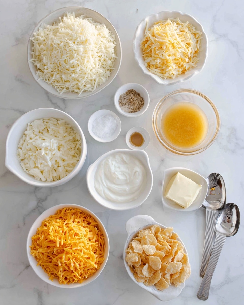 Two images side by side show the process of making a mixture in the same white bowl placed on a white marbled surface. The left image shows four separate ingredients inside the bowl: a creamy white substance, yellow melted butter or liquid, crushed oats or grains in light brown, and a light brown thick paste all arranged in sections without mixing. The right image shows the same bowl filled with a thick creamy mixture that looks well blended, light beige in color with small bits of oats visible throughout, having a slightly rough texture. Photo taken with an iphone --ar 4:5 --v 7