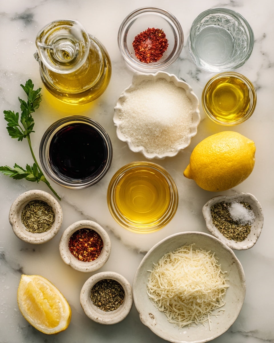 A clear glass jar filled about one third with golden-yellow honey sits on a white marbled surface, with its white screw-top lid leaning against it on the left. In the background are two small white round bowls, one containing a pale yellow powder and the other a mix of green herbs and black seeds, softly out of focus. The clear jar shows the smooth, shiny texture of the honey inside reflecting light. photo taken with an iphone --ar 4:5 --v 7