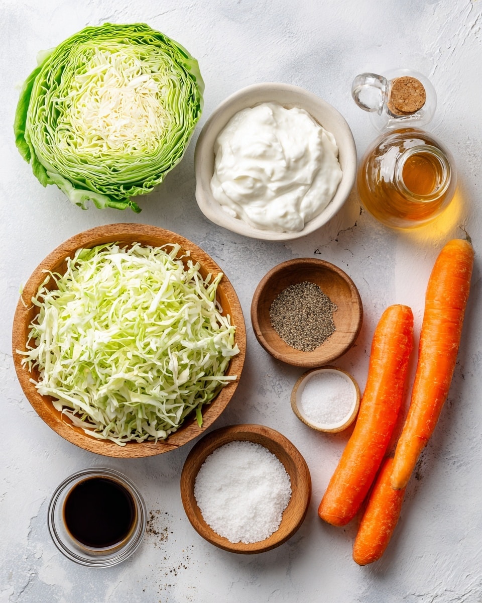 A clear glass bowl filled with a creamy white sauce speckled with small black pepper pieces sits on a white and green checkered cloth on a white marbled surface. A small silver whisk rests inside the bowl, partially covered by the sauce. In the background, a large clear glass bowl contains a colorful mix of shredded vegetables, including white cabbage, orange carrots, and purple cabbage. The bowls are placed on a white marbled surface with a hint of a wooden board under the vegetable bowl. The scene is bright and fresh, showing the preparation of salad and dressing photo taken with an iphone --ar 4:5 --v 7