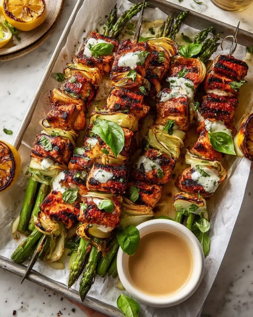 Lemon Chicken Skewers with Creamy Feta Sauce Recipe